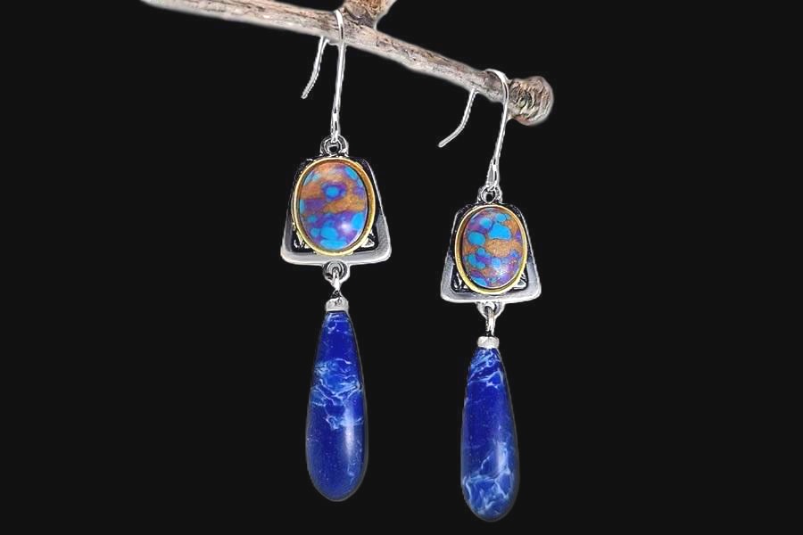 Etno stiilis kõrvarõngad siniste tilkadega